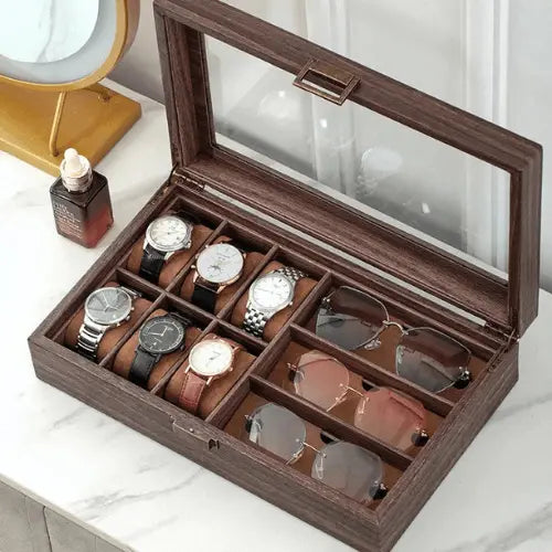 Luxury Wooden Watch Sunglasses Collection Box - 6+3 Slots