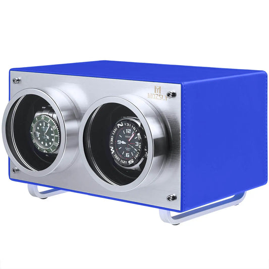 MOZSLY® Double Watch Winder - Blue Leather_02