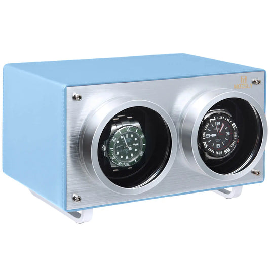MOZSLY® Double Watch Winder - Light Blue Leather_01