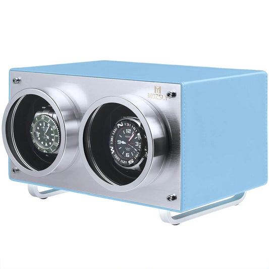 MOZSLY® Double Watch Winder - Light Blue Leather_02