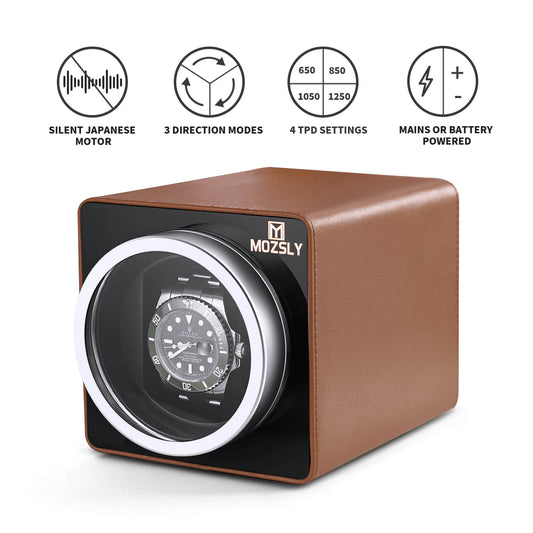 MOZSLY® Single Watch Winder - Brown Leather_02