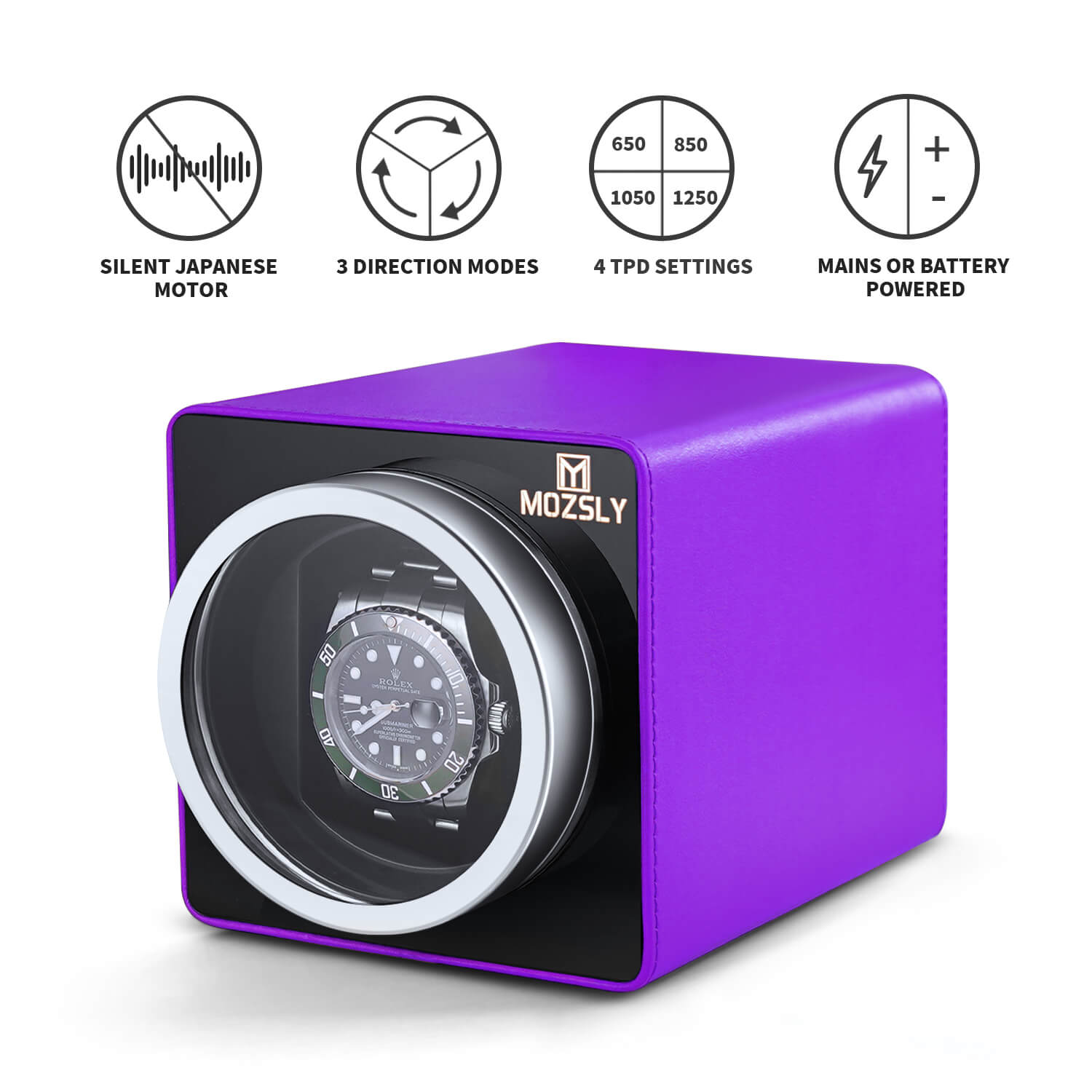 MOZSLY® Single Watch Winder - Purple Leather_02