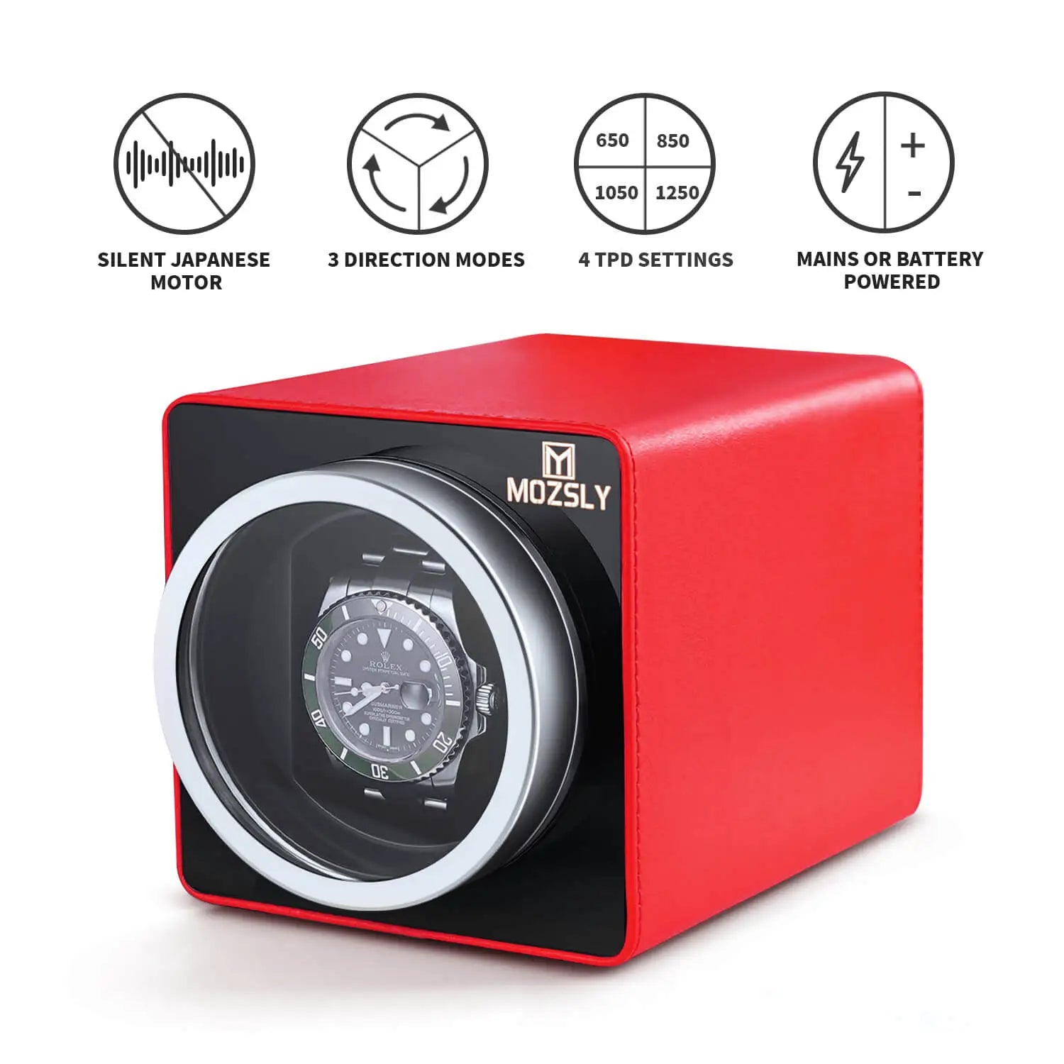 MOZSLY® Single Watch Winder - Red Leather_02