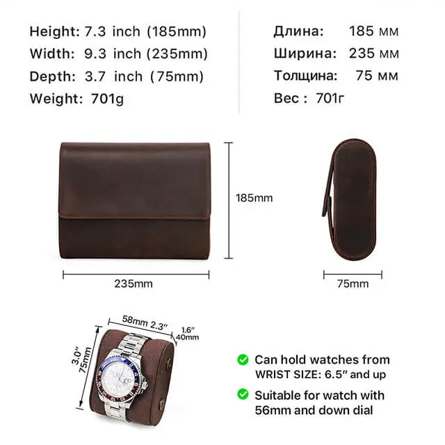 Leather Watch Roll Travel Case – Watch Travel Case for Men – Travel Watch  Cases for Men – Single Watch Case Travel – Black Watch Roll Case – Leather